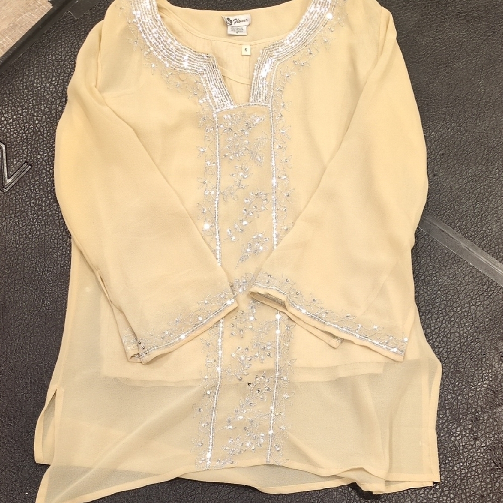 Cream Embroidered Tunic with Silver Accents